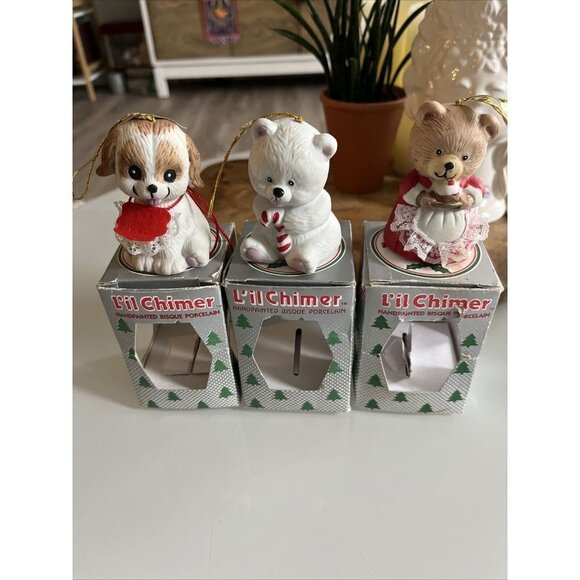 VINTAGE LIL CHIMER BISQUE PORCELAIN CHRISTMAS ORNAMENTS - Picture 7 of 7